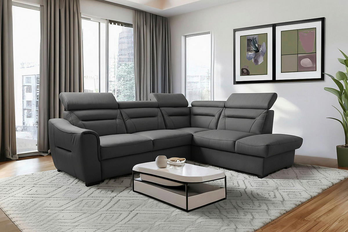 ECKSOFA Lederlook Echtleder Anthrazit  - Wengefarben/Anthrazit, Design, Leder/Holz (260/212cm) - Celina Home