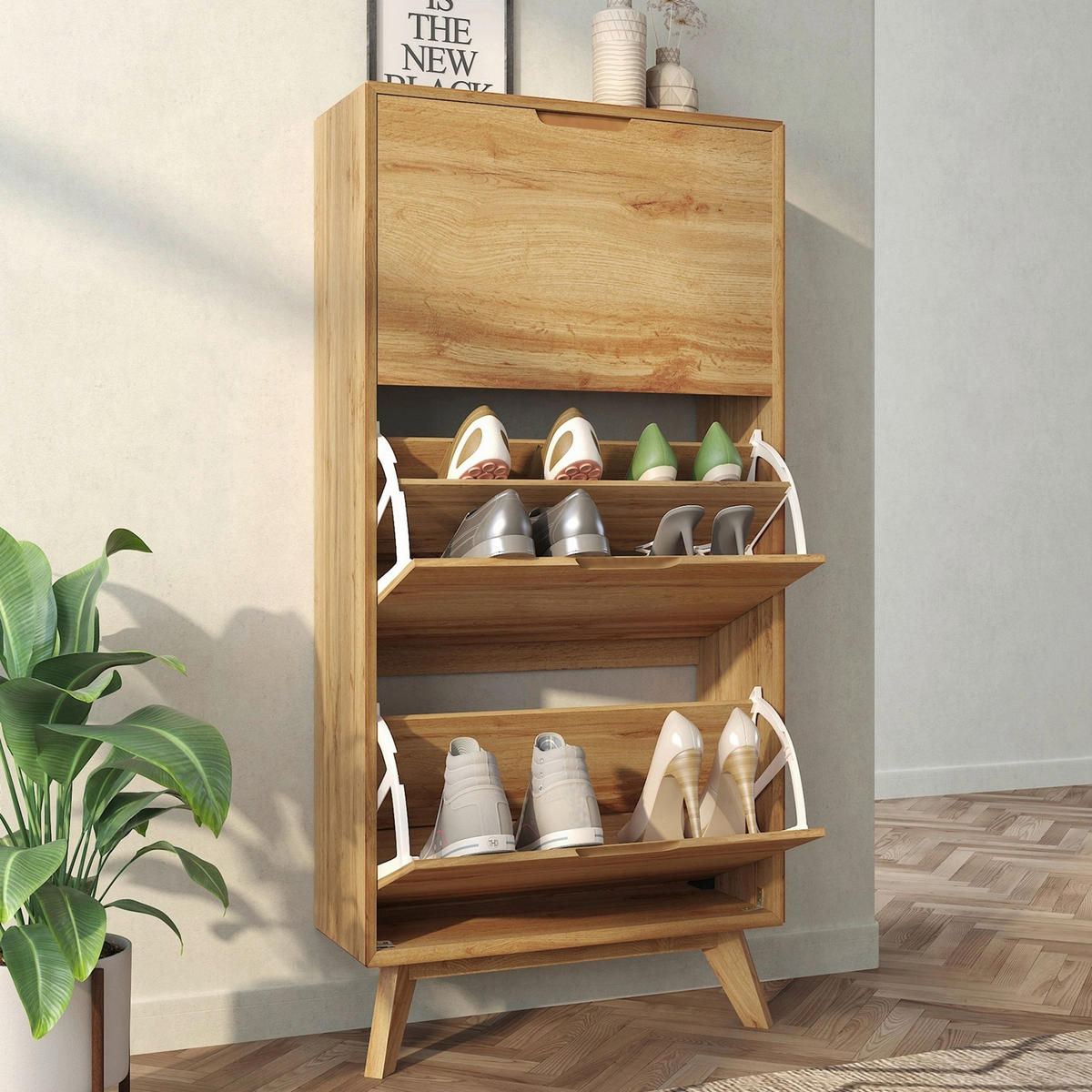 SCHUHSCHRANK Eiche Wotan  - Silberfarben/Eiche Wotan, Design, Holzwerkstoff (60/125/24cm) - Livetastic