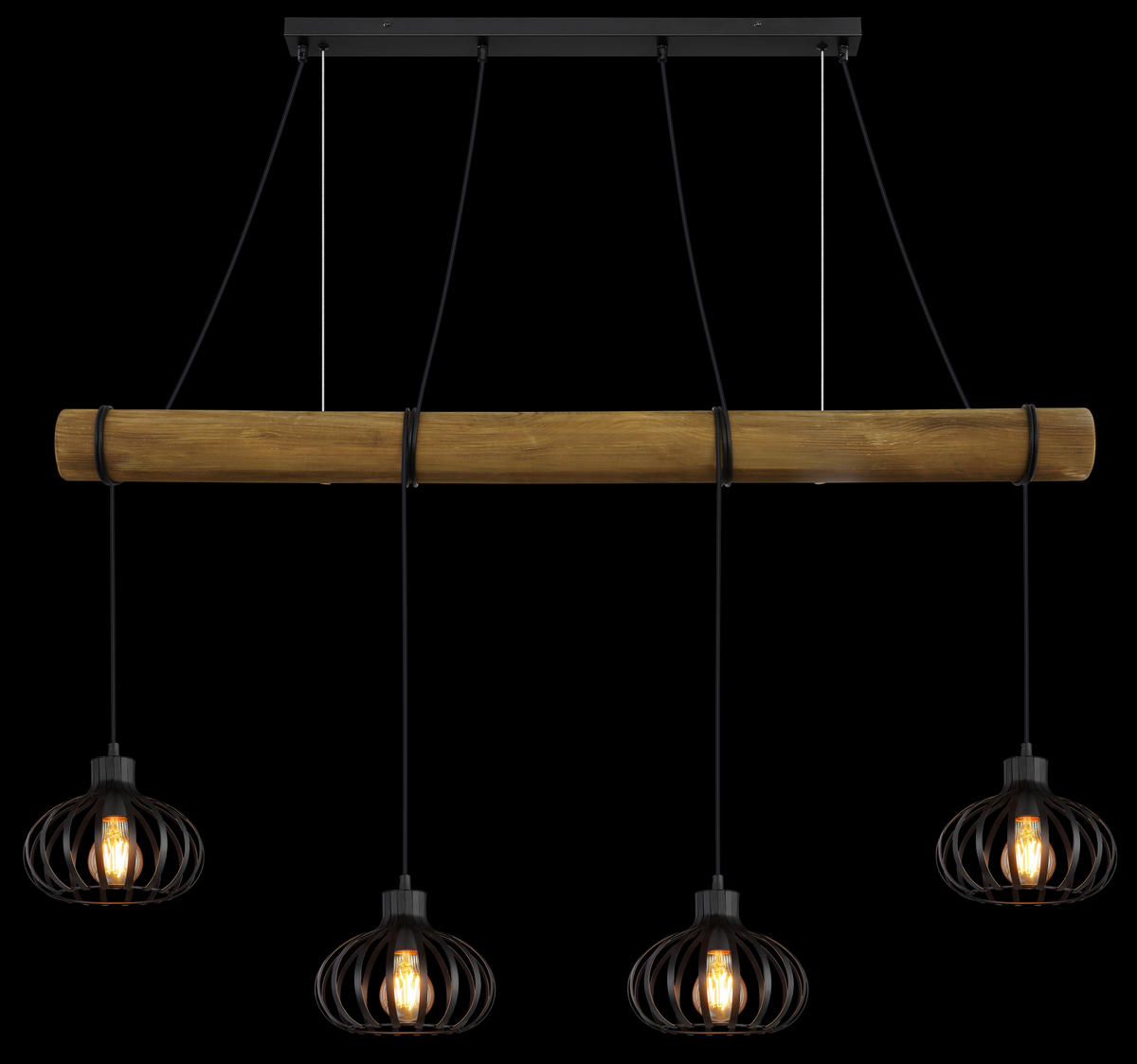 HÄNGELEUCHTE Caldwell 125/20/150 cm  - Schwarz/Braun, Natur, Holz/Kunststoff (125/20/150cm) - Globo