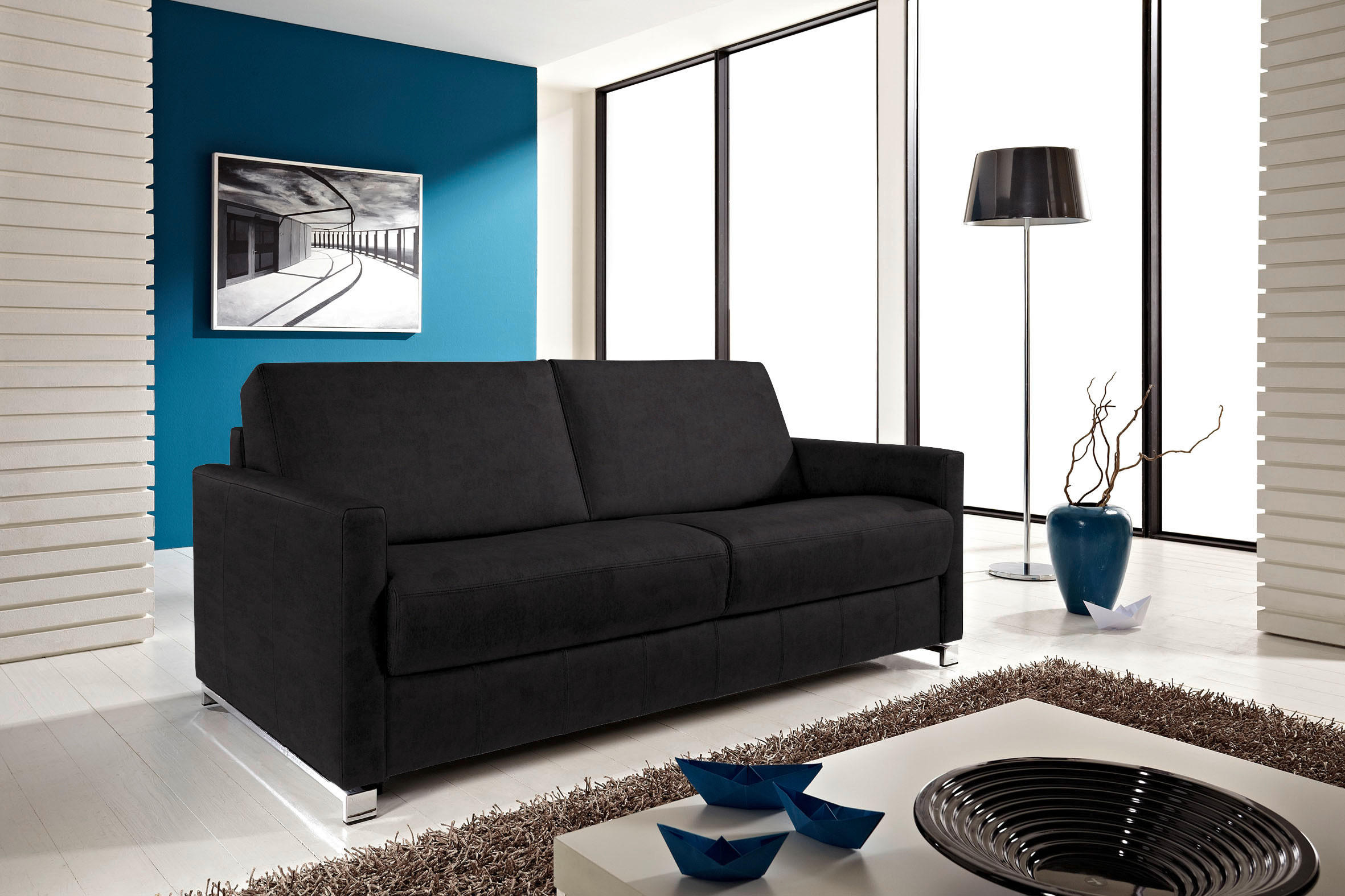 SCHLAFSOFA in Textil Anthrazit  - Chromfarben/Anthrazit, Design, Textil/Metall (185/84/100cm) - Bali
