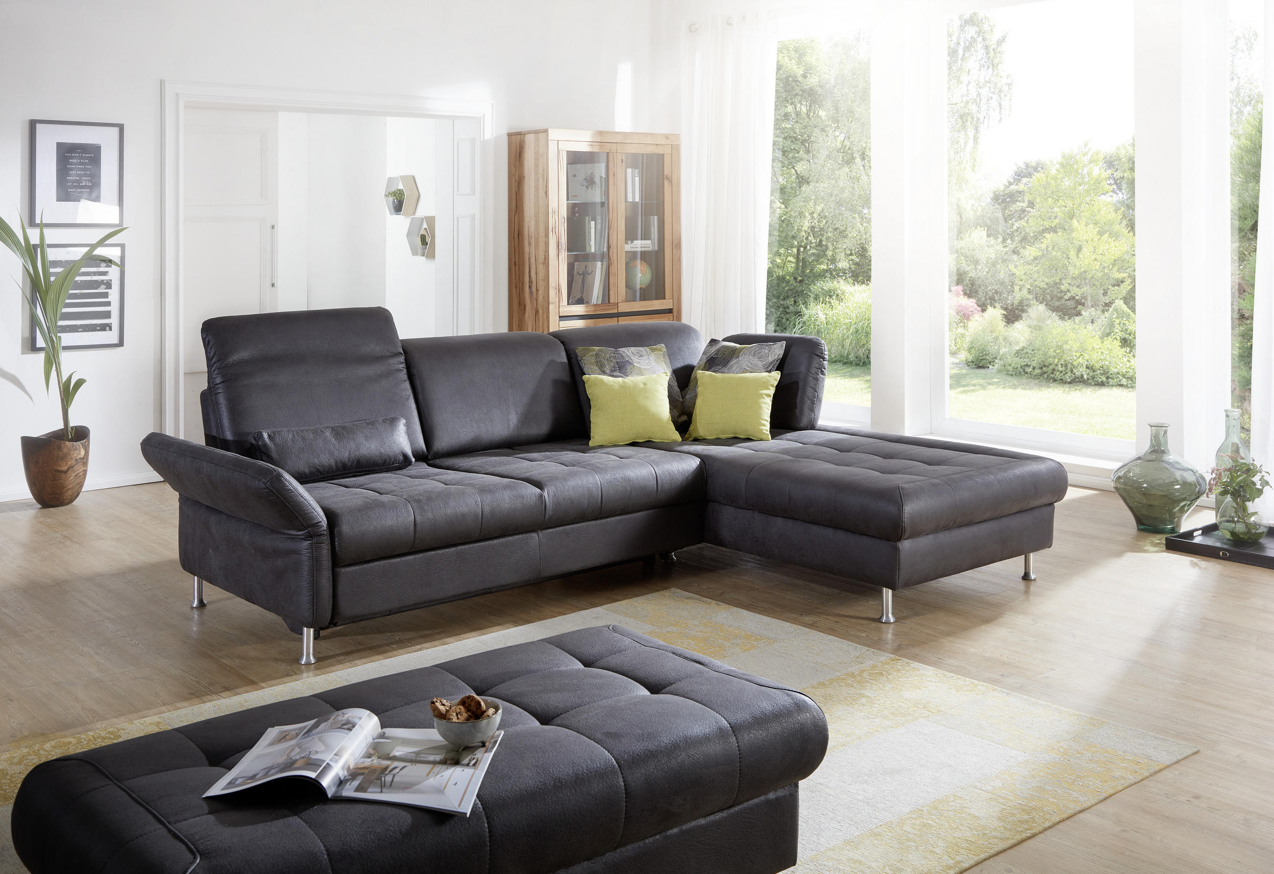 ECKSOFA Anthrazit Mikrofaser  - Anthrazit/Silberfarben, KONVENTIONELL, Textil/Metall (255/210cm) - Cantus