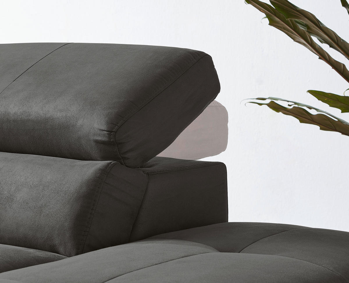 ECKSOFA in Lederlook Grau  - Schwarz/Grau, Natur, Holz/Textil (282/226cm) - Novel