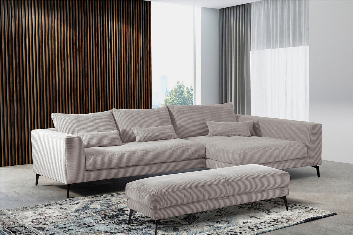 HOCKER Textil Hellgrau  - Hellgrau/Schwarz, Design, Textil/Metall (163/46/62cm) - Livetastic