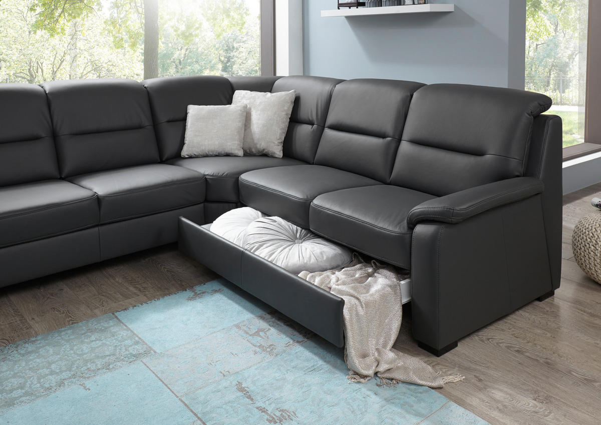 ECKSOFA BELDOMO premium Anthrazit Echtleder  - Anthrazit/Schwarz, KONVENTIONELL, Leder/Holz (303/245cm) - Beldomo Premium