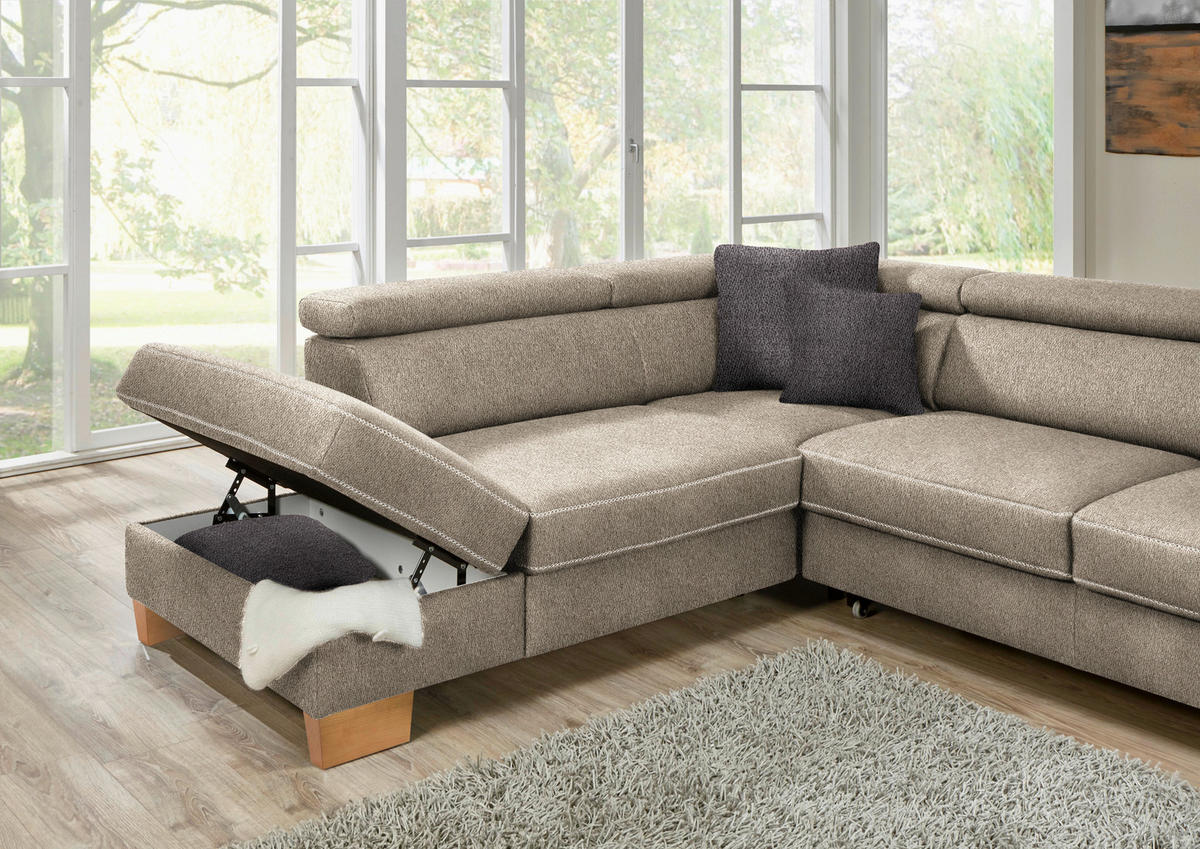 ECKSOFA in Mikrofaser Greige  - Greige/Eichefarben, Natur, Holz/Textil (273/226cm) - Beldomo System