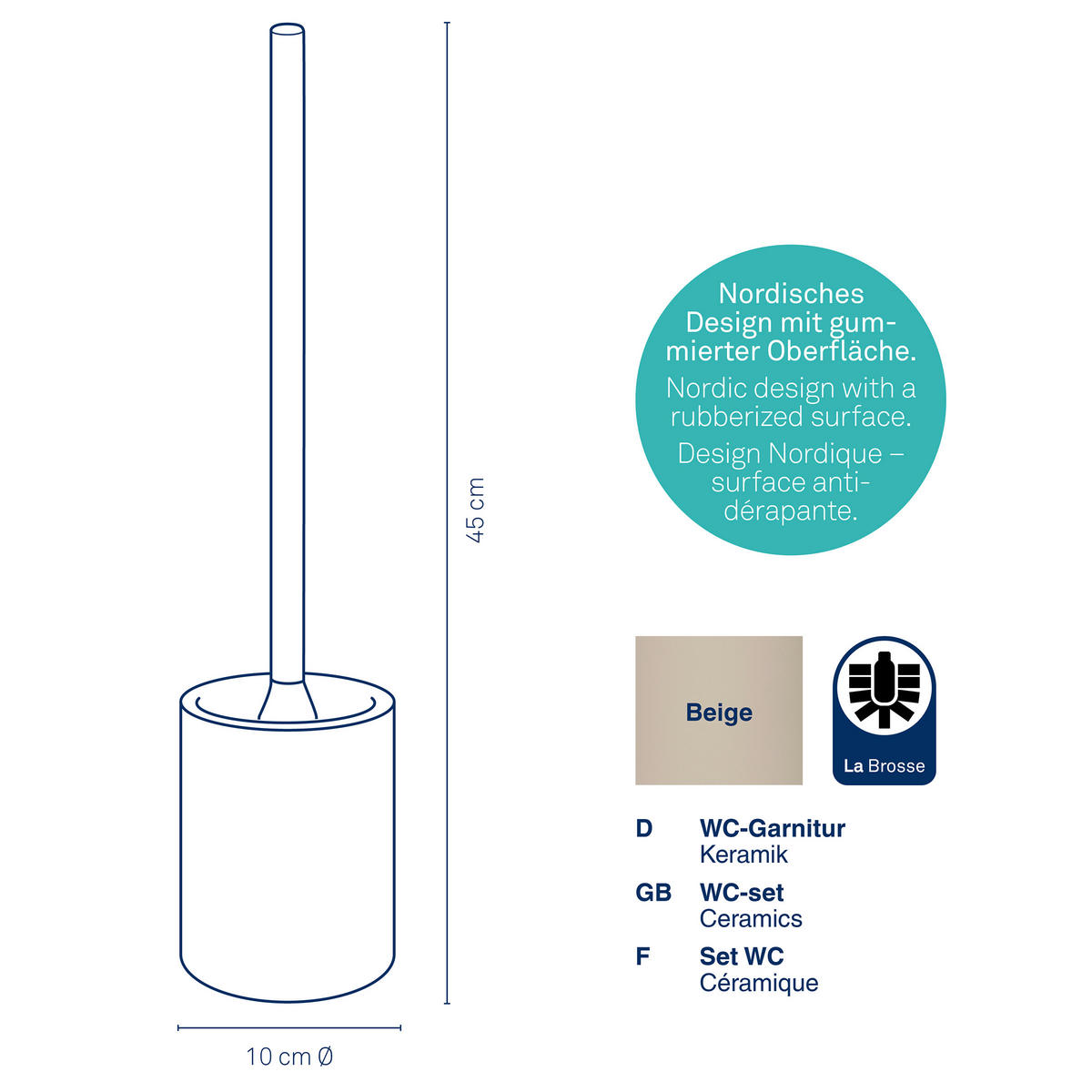 WC-BÜRSTENGARNITUR in    - Beige, Basics, Keramik (10/45cm) - Kela