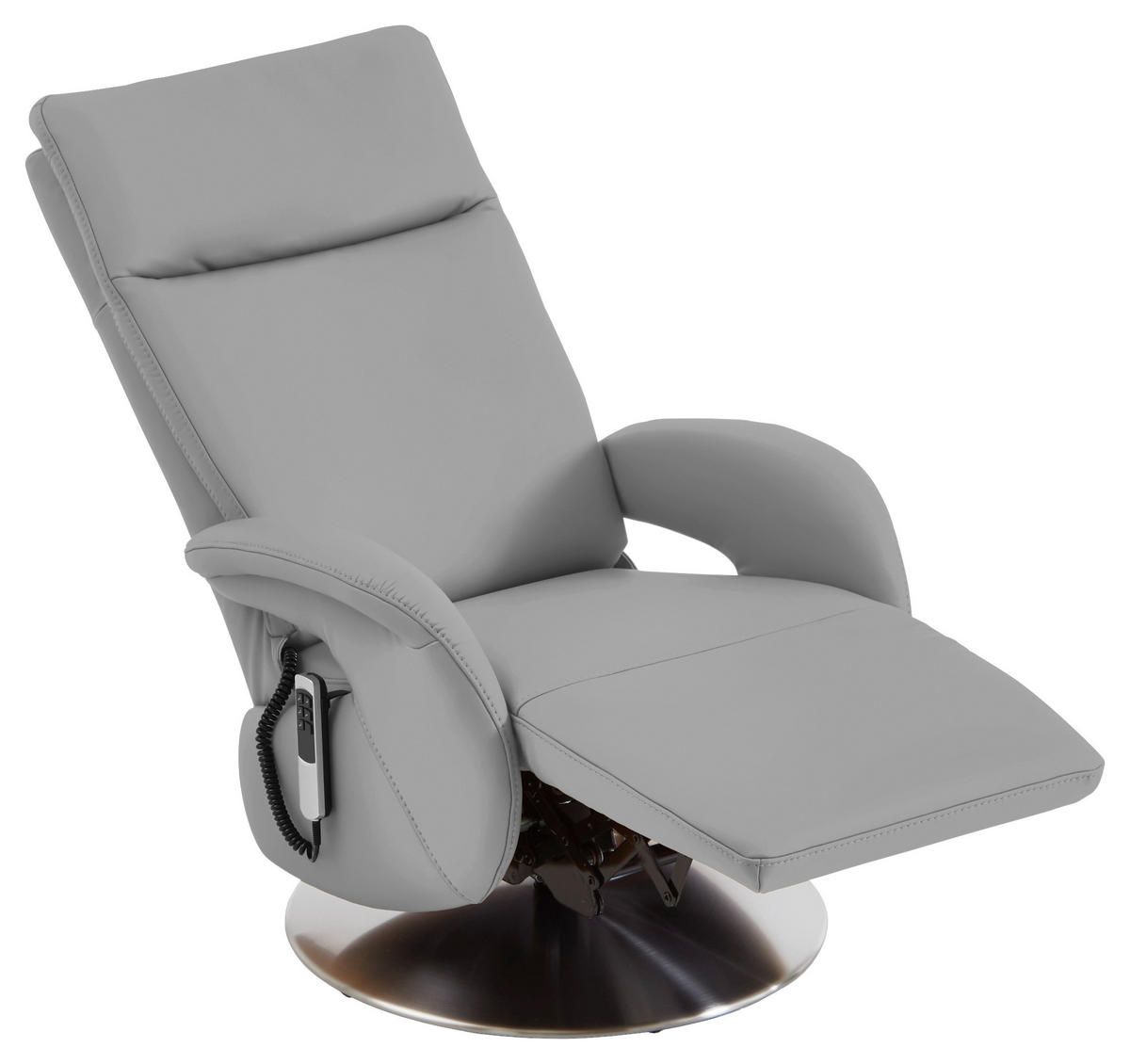 RELAXSESSEL in Leder Hellgrau  - Edelstahlfarben/Hellgrau, Design, Leder/Metall (70/108/80cm) - Cantus