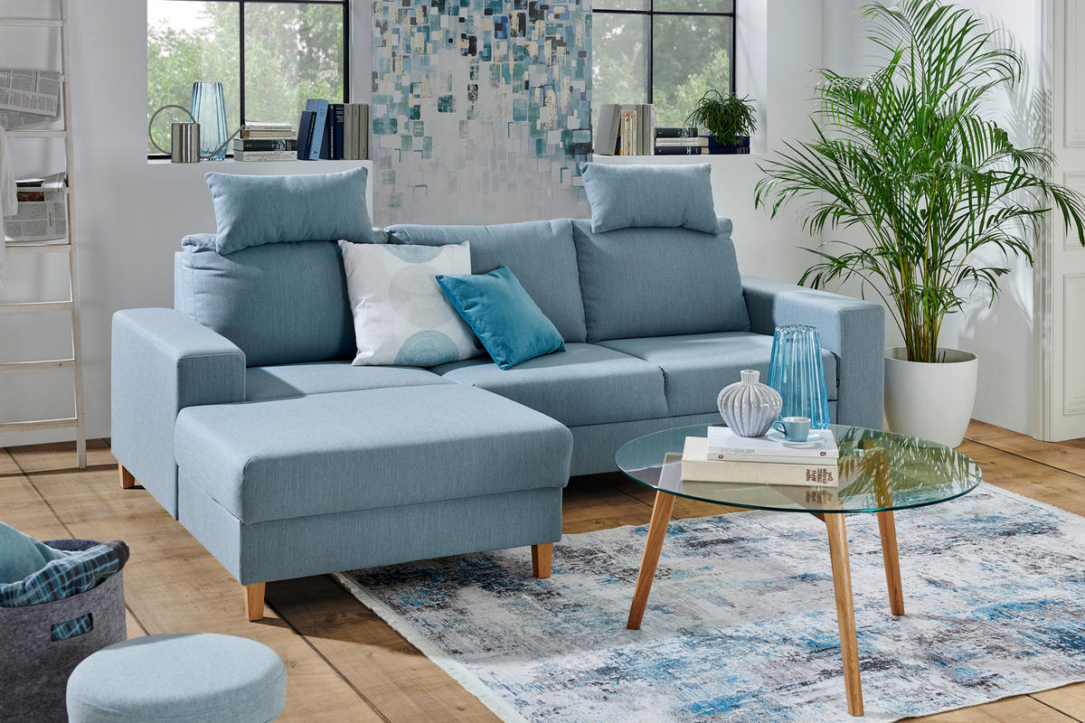 ROHOVÁ SEDAČKA, textil, světle modrá - světle modrá/barvy buku, Design, dřevo/textil (160/260cm) - Ti'me