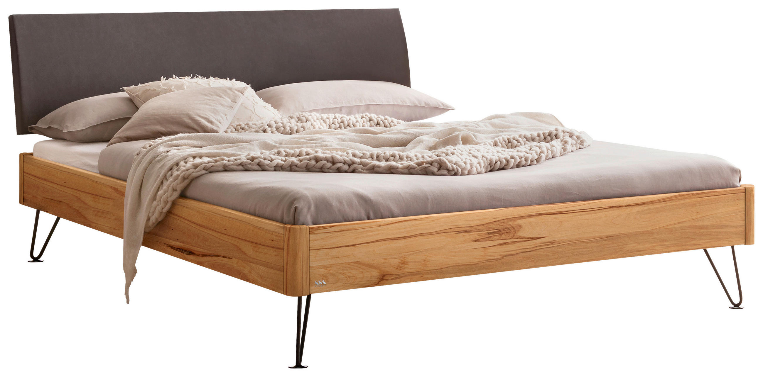 BETT 140/200 cm  in Anthrazit, Buchefarben, Dunkelgrau  - Dunkelgrau/Anthrazit, Design, Holz/Metall (140/200cm) - Hasena