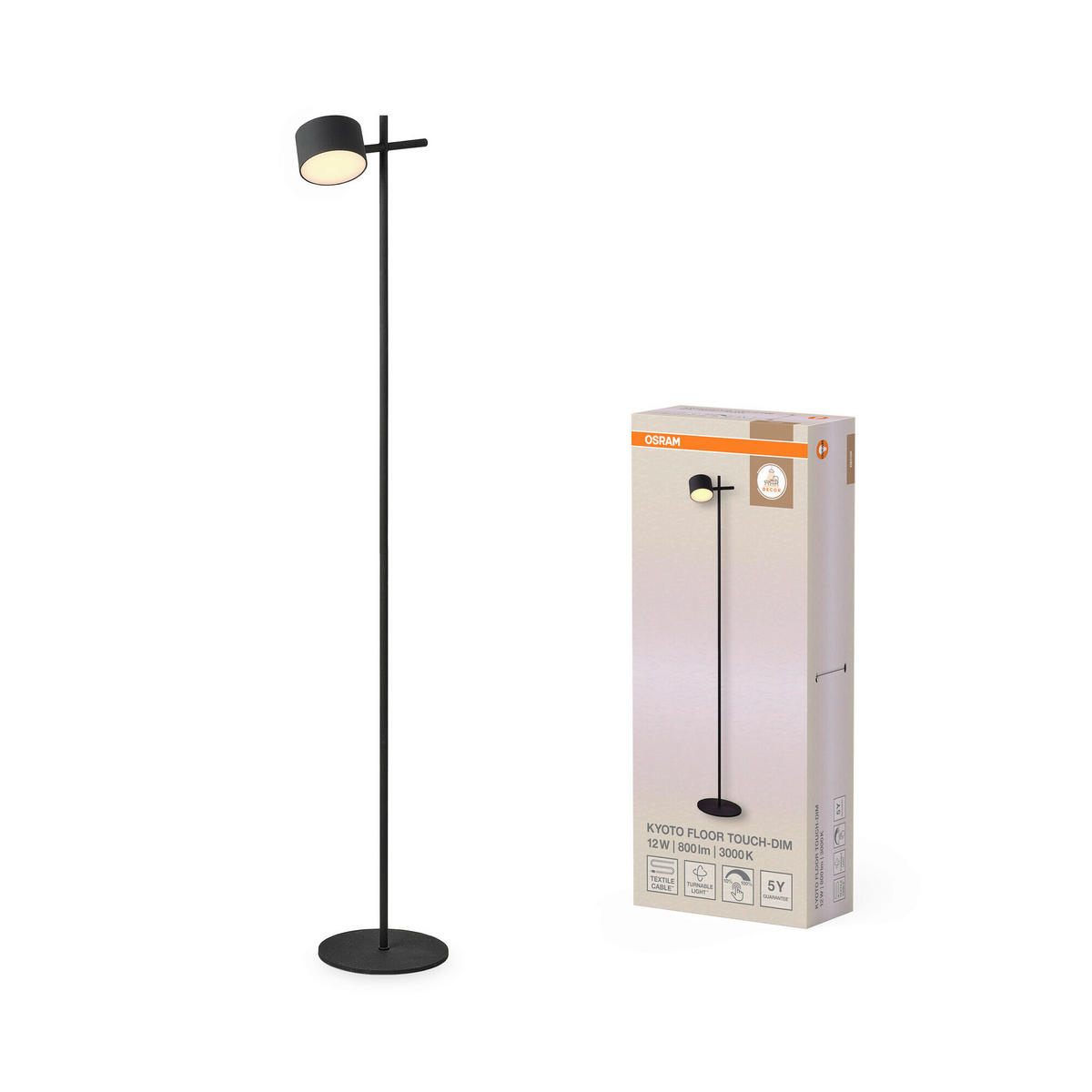 LED-STEHLEUCHTE 20/24,5/130,5 cm    - Schwarz, Basics, Kunststoff/Metall (20/24,5/130,5cm) - Osram