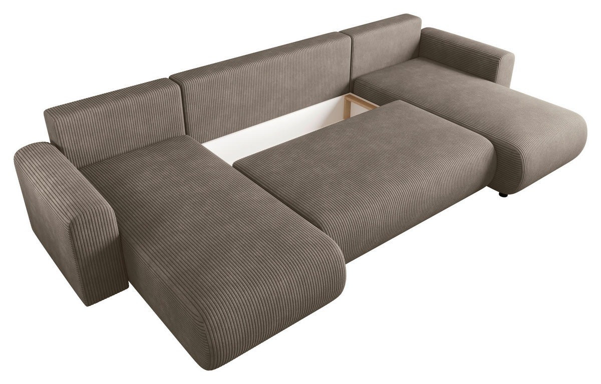 WOHNLANDSCHAFT Hellbraun Cord  - Hellbraun/Schwarz, KONVENTIONELL, Textil (152/318/152cm) - Xora