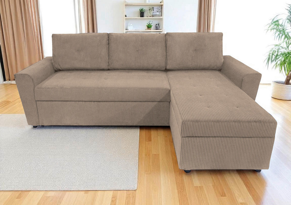 ECKSOFA TERMOLI in Cord Taupe  231/155 cm  - Taupe/Schwarz, Design, Kunststoff/Textil (231/155cm) - MID.YOU