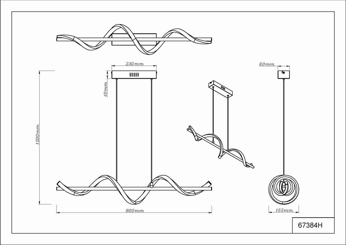 LED LUSTER    80/15,5/120 cm    - opal/crna, Dizajnerski, metal/plastika (80/15,5/120cm)