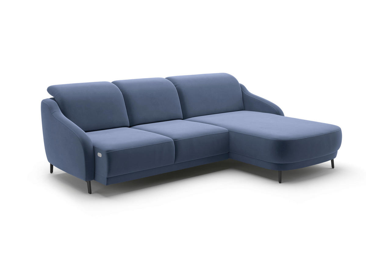 ECKSOFA BLUES V Blau Samt  - Blau/Schwarz, MODERN, Textil/Metall (271/191cm) - Sit & More