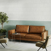 3-SITZER-SOFA Echtleder Lederlook Hellbraun  - Hellbraun/Schwarz, Design, Leder/Textil (188/85/92cm) - Livetastic