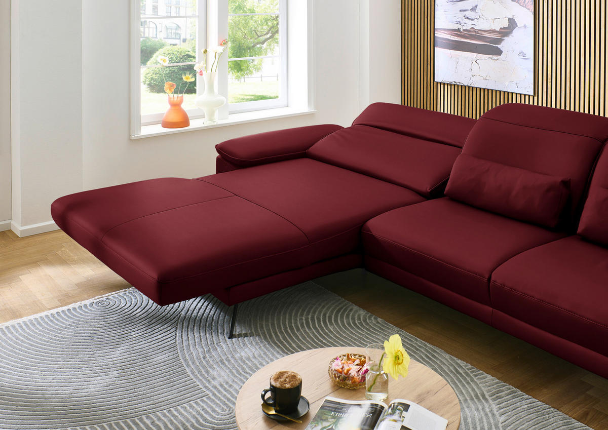 ECKSOFA in Echtleder Dunkelrot  - Schwarz/Dunkelrot, Design, Leder/Metall (193/332cm) - Dieter Knoll