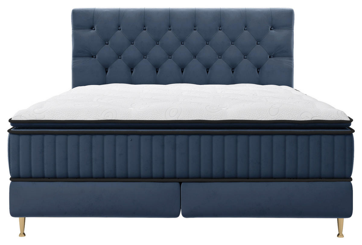 BOXSPRINGBETT 180/200 cm  in Dunkelblau  - Goldfarben/Dunkelblau, Design, Textil/Metall (180/200cm) - Boxxx