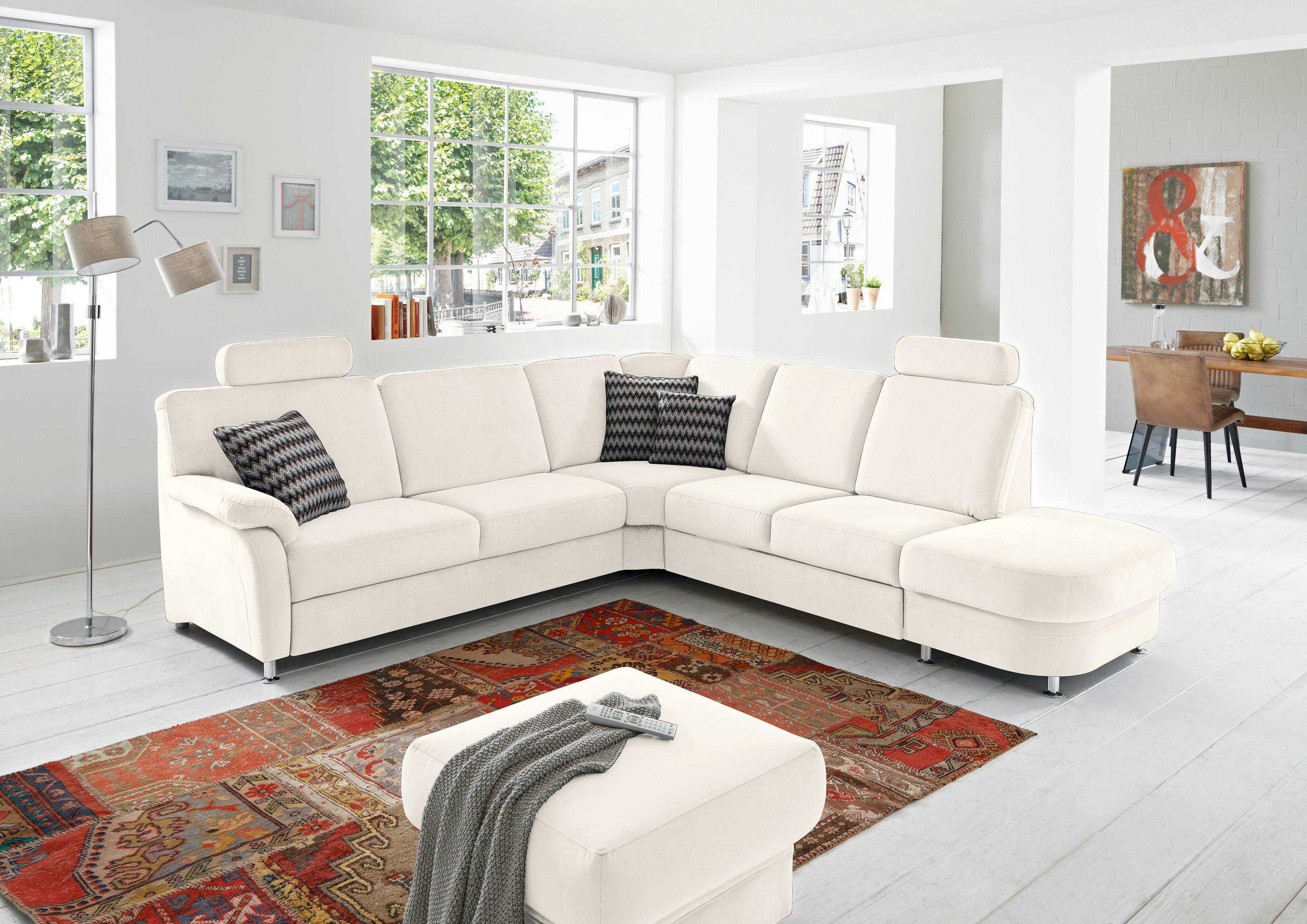 ECKSOFA in Flachgewebe Naturfarben  - Alufarben/Naturfarben, Konventionell, Textil/Metall (269/287cm) - Beldomo System