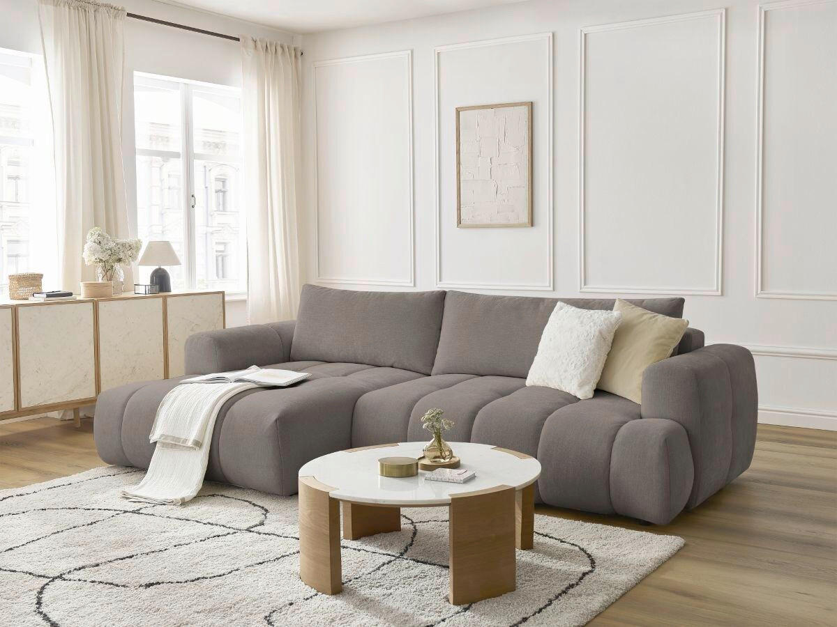 ECKSCHLAFSOFA FUJI Leinenoptik Taupe  inkl.  - Taupe/Schwarz, MODERN, Kunststoff/Textil (160/292cm)