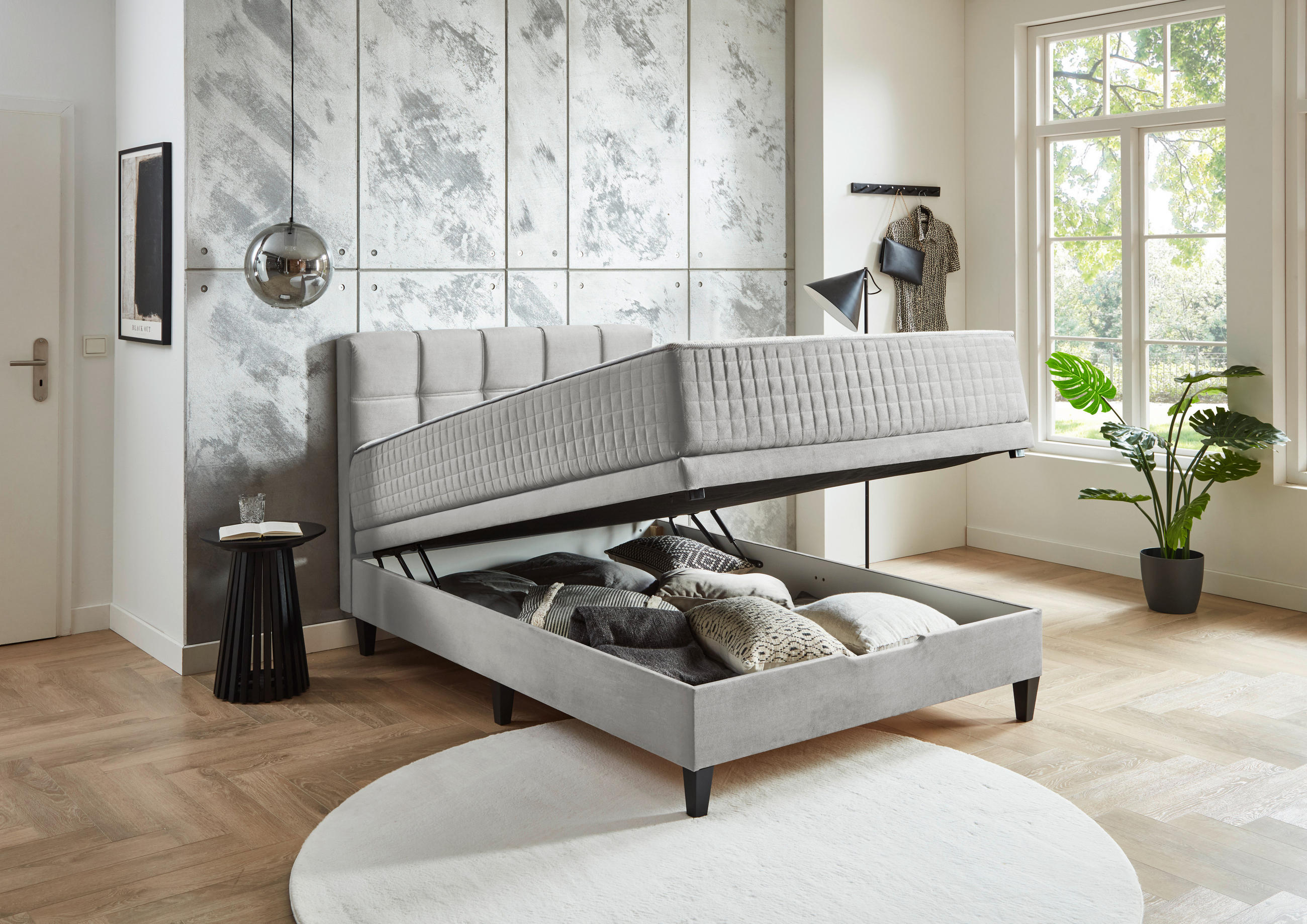 Thumbnail - Boxxx Boxbett, Hellgrau, Textil, H2 + H3, Höhe ca. 30 cm, 140x200 cm, Wendematratze mit unterschiedlichen Härtegraden, S...