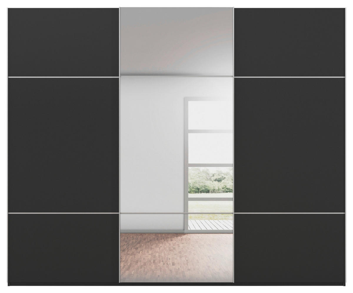 SCHWEBETÜRENSCHRANK in Schwarz  - Alufarben/Schwarz, Konventionell, Glas/Holzwerkstoff (242/223/68cm) - Novel
