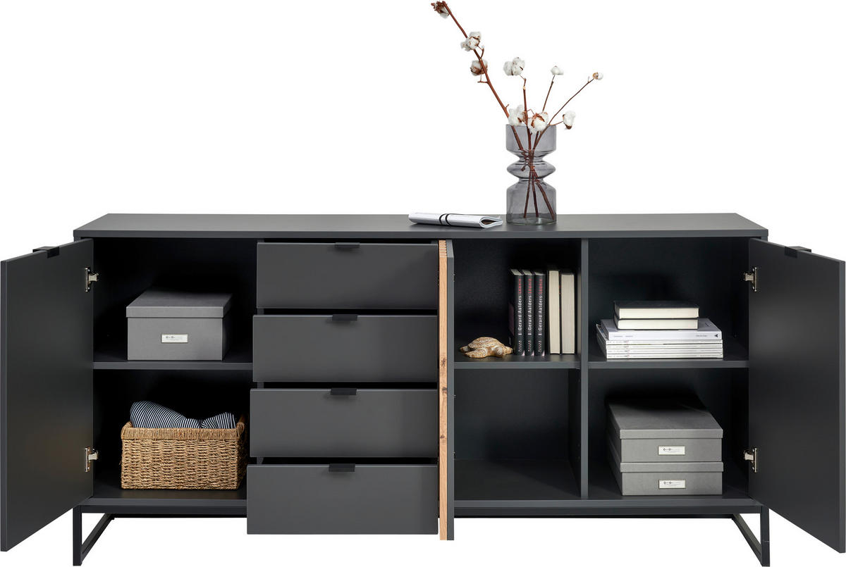 SIDEBOARD 177,1/85,4/40 cm  in Graphitfarben, Eiche Artisan  - Schwarz/Graphitfarben, Modern, Holzwerkstoff/Metall (177,1/85,4/40cm) - Voleo