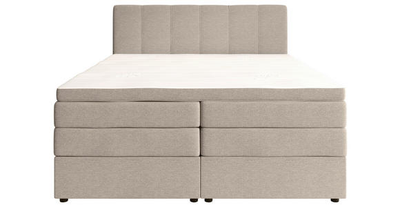BOXSPRINGBETT 180/200 cm,  in Greige, gepolstertes Kopfteil, Bettkasten, Topper, Matratzen, H2 + H3 = mittel + fest  - Greige/Schwarz, KONVENTIONELL, Kunststoff/Textil (180/200cm) - Esposa