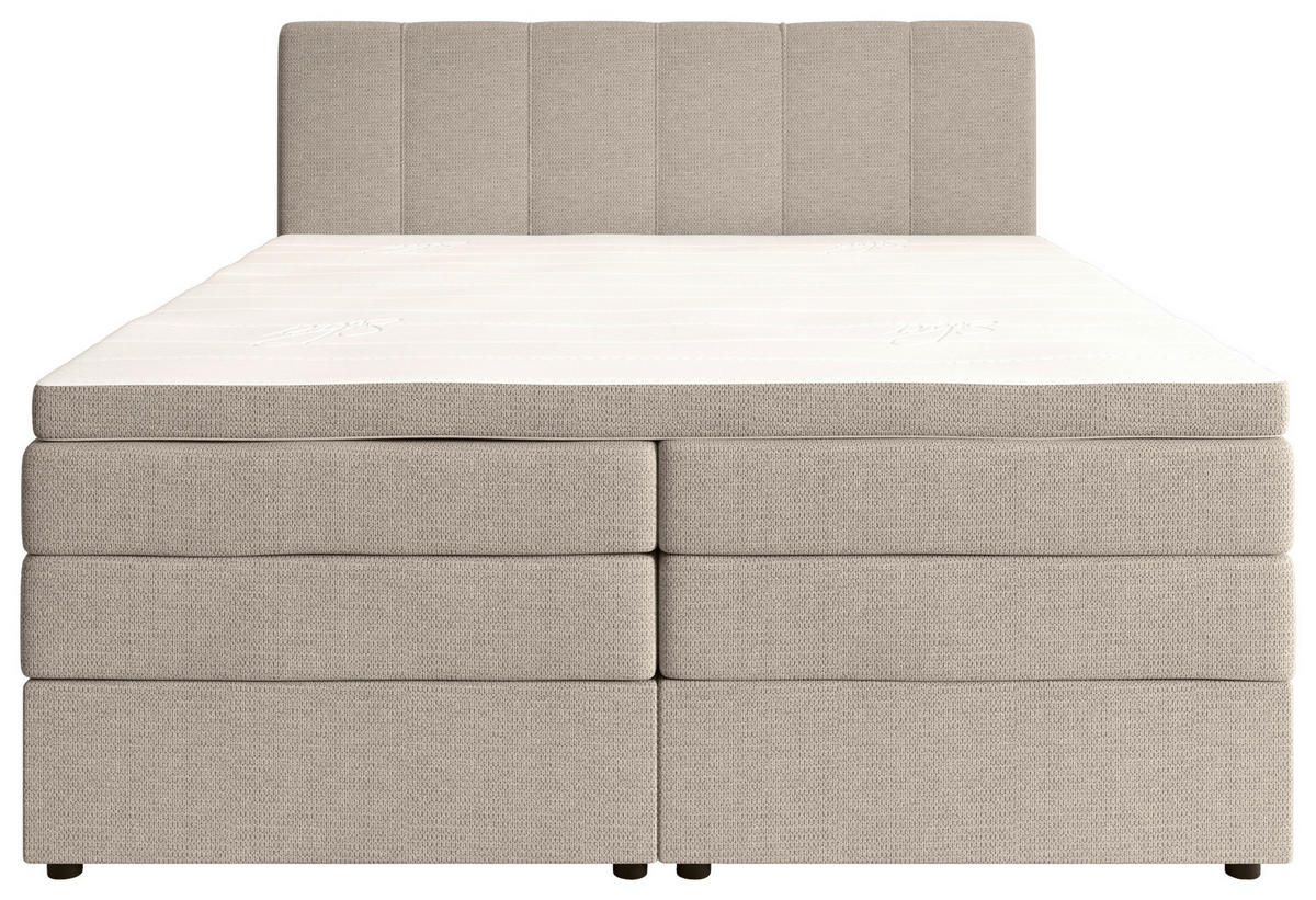 BOXSPRINGBETT 200/200 cm,  in Greige, gepolstertes Kopfteil, Bettkasten, Topper, Matratzen, H2 + H3 = mittel + fest  - Greige/Schwarz, KONVENTIONELL, Kunststoff/Textil (200/200cm) - Esposa