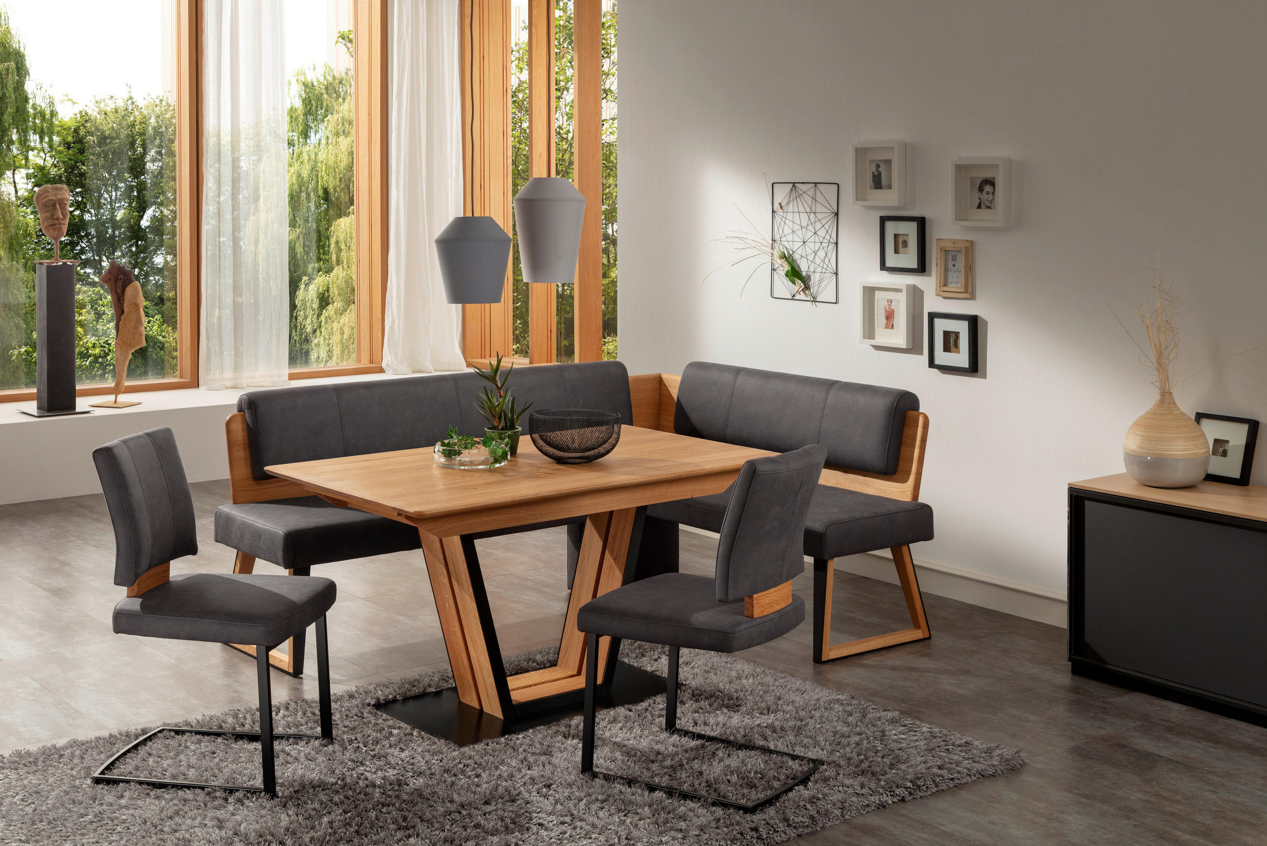 Thumbnail - Venda Stuhl, Schwarz, Eiche, Dunkelgrau, Holz, Textil, Wildeiche, massiv, Uni, Stativgestell, 50x88x60 cm, Stoffauswahl,...