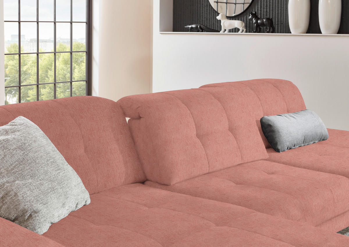 ECKSOFA in Flachgewebe Altrosa  - Schwarz/Altrosa, Design, Textil/Metall (190/309cm) - Beldomo Style