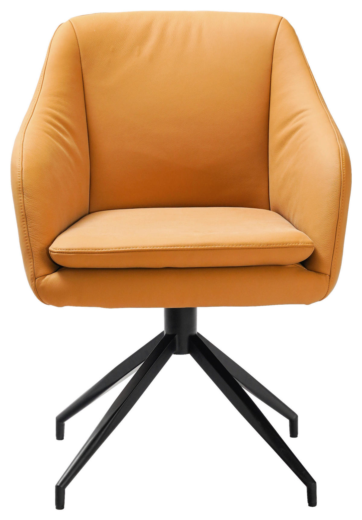 ARMLEHNSTUHL  in Eisen Echtleder pigmentiert  - Cognac/Schwarz, Design, Leder/Metall (61/83/61.5cm) - Cassando