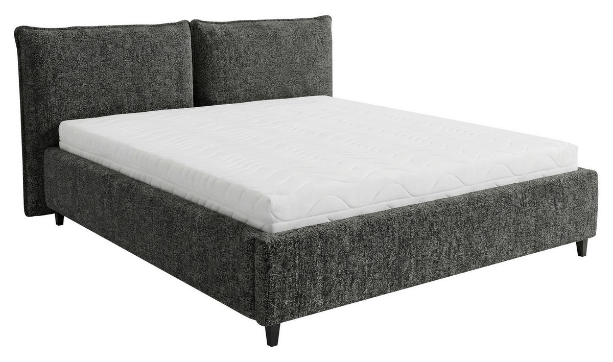 POLSTERBETT gepolstertes Kopfteil, Lattenrost, Bettkasten Graphitfarben 180/200 cm  - Schwarz/Graphitfarben, MODERN, Holz/Textil (180/200cm) - Livetastic