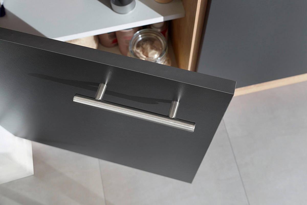 KÜCHENBLOCK 310 cm   in Grau  - Edelstahlfarben/Eichefarben, Basics, Holzwerkstoff/Metall (310cm) - Respekta