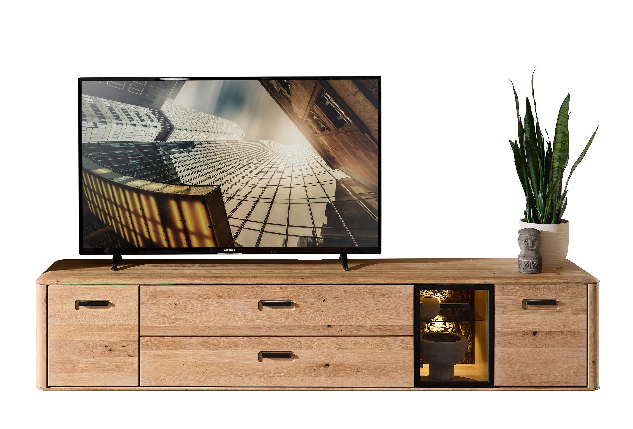 HÄNGEELEMENT Wildeiche, Kork furniert, massiv, Sperrholz Schwarz, Wildeiche  - Wildeiche/Schwarz, Basics, Glas/Holz (220/46/45cm) - Livetastic