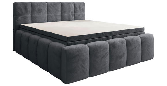 BOXBETT 160/200 cm,  in Anthrazit, gepolstertes Kopfteil, Bettkasten, Topper, Matratzen, H3 + H3 = fest  - Anthrazit/Schwarz, MODERN, Kunststoff/Textil (160/200cm) - Xora