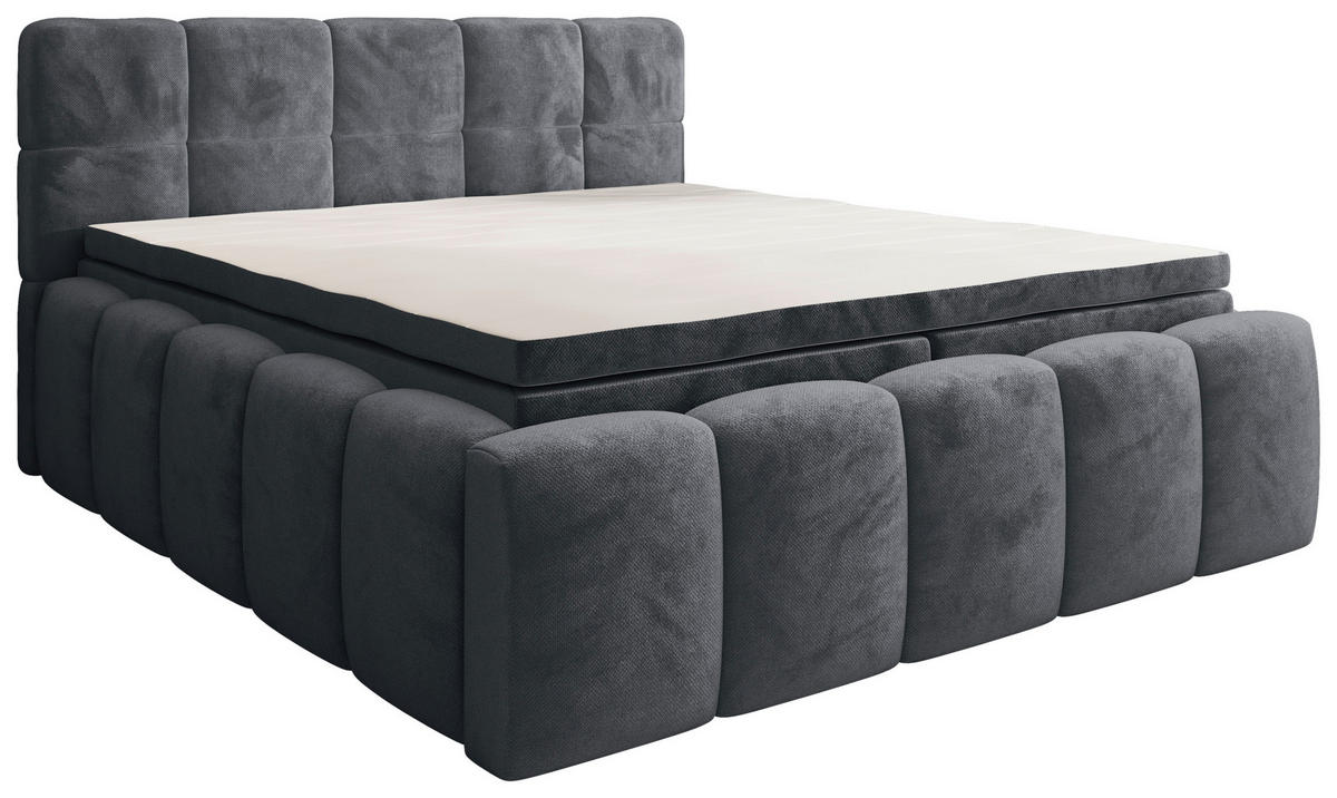 BOXBETT 200/200 cm,  in Anthrazit, gepolstertes Kopfteil, Bettkasten, Topper, Matratzen, H3 + H3 = fest  - Anthrazit/Schwarz, MODERN, Kunststoff/Textil (200/200cm) - Xora