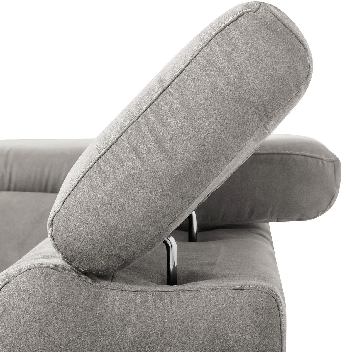 ECKSOFA SONO in Lederlook Grau Armteilverstellung, Kopfteilverstellung  265/210 cm  - Chromfarben/Grau, Design, Textil/Metall (265/210cm) - Livetastic