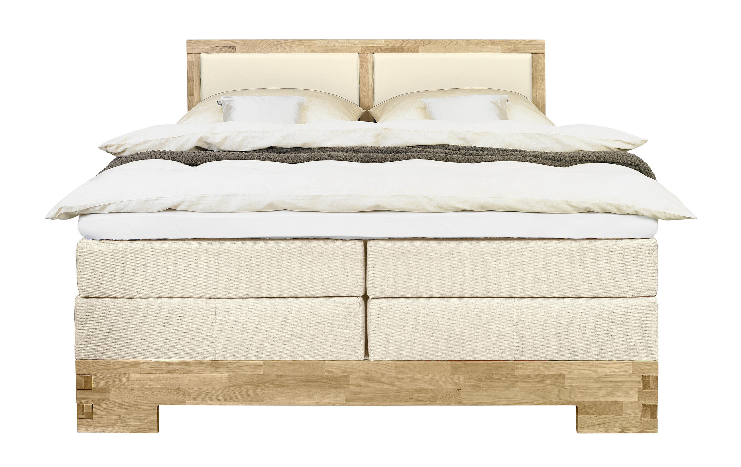 BOXSPRINGBETT 180/200 cm in Eichefarben, Beige - Eichefarben/Beige, Design, Holz/Textil (180/200cm) - Linea Natura