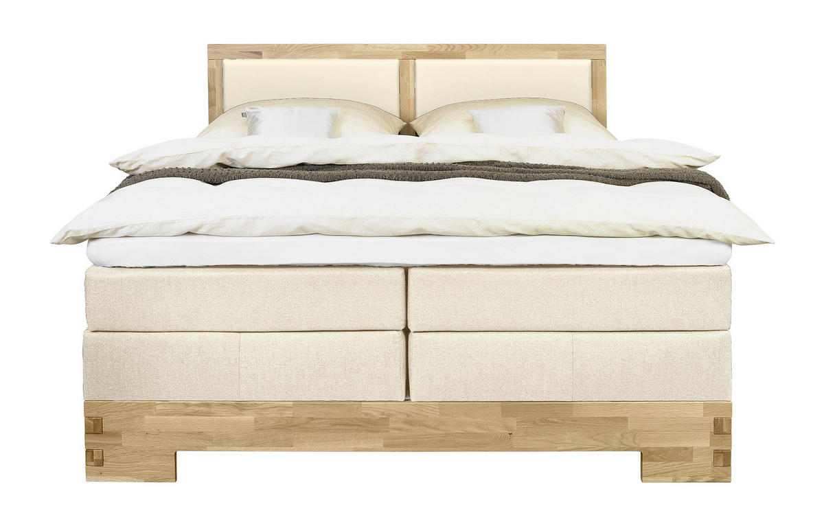 BOXSPRINGBETT 180/200 cm  in Eichefarben, Beige  - Eichefarben/Beige, Design, Holz/Textil (180/200cm) - Linea Natura