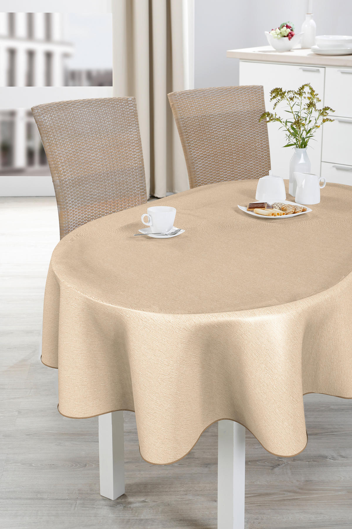 TISCHDECKE MILANO Textil Beige 140/190 cm  - Beige, Basics, Textil (140/190cm) - Peyer Syntex