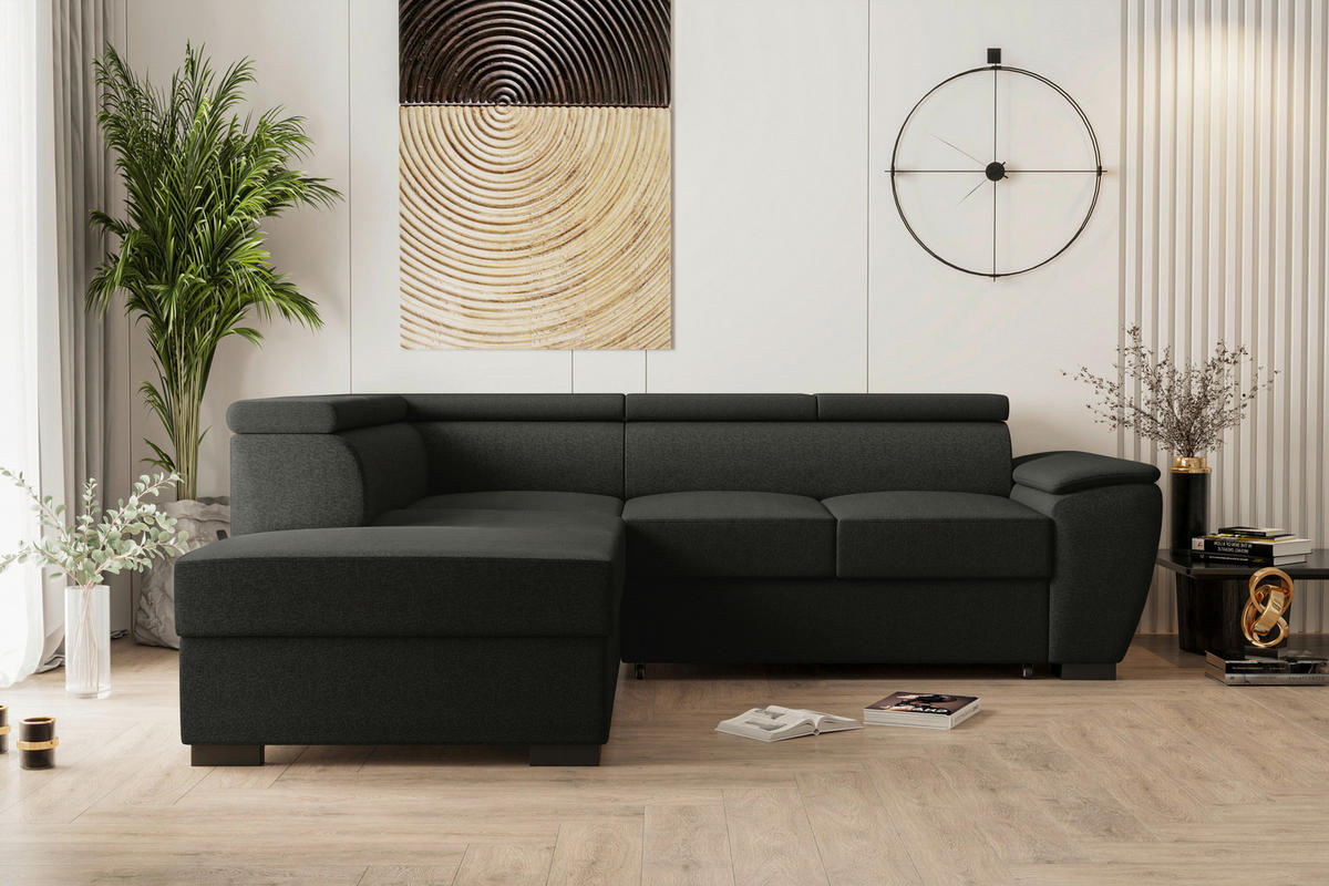 ECKSOFA Anthrazit Flachgewebe  - Anthrazit/Schwarz, KONVENTIONELL, Kunststoff/Textil (220/266cm) - Carryhome