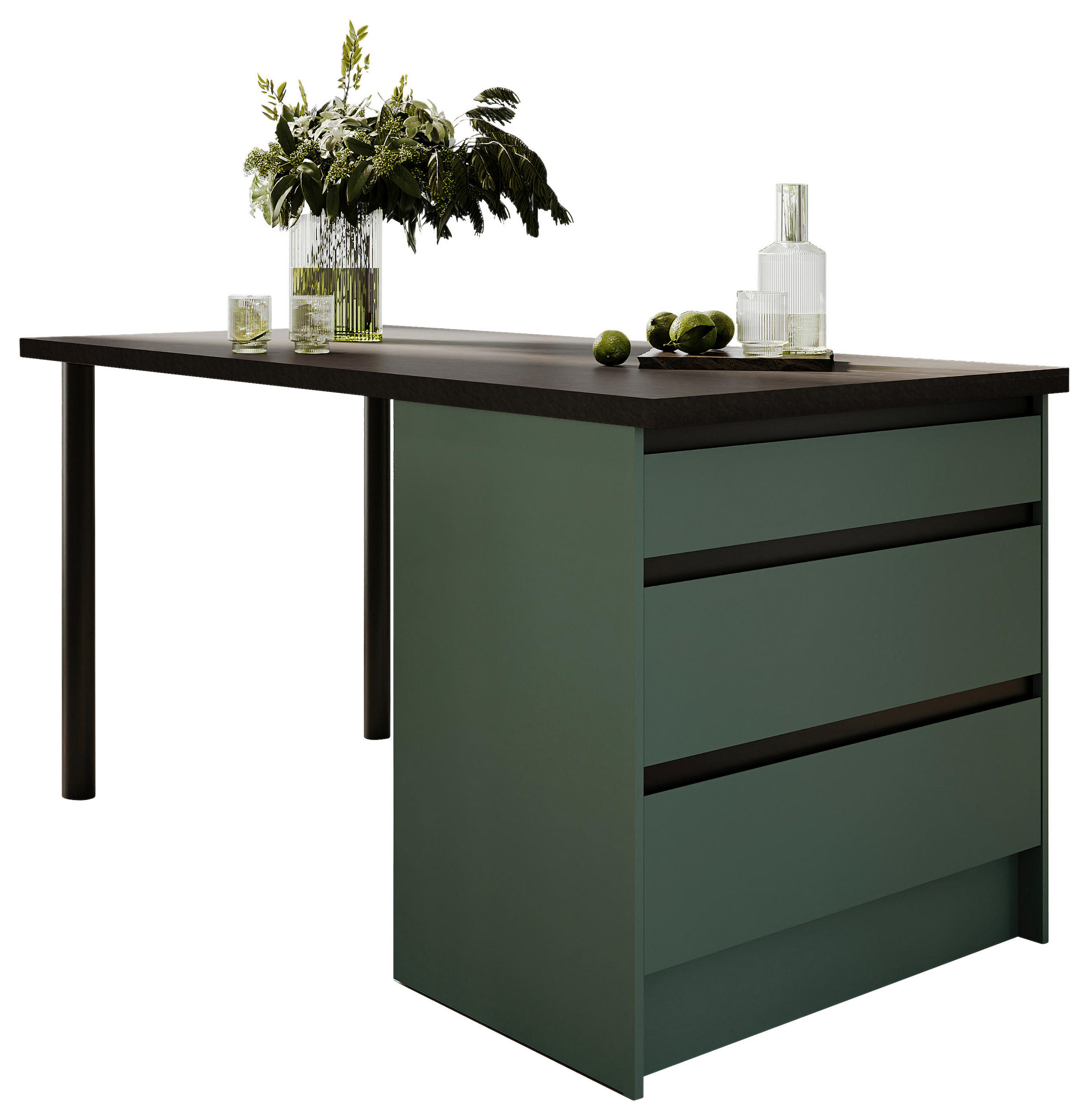 KÜCHENINSEL   in Schwarz, Grün  - Schwarz/Grau, Design, Holzwerkstoff (180/91/90cm) - MID.YOU