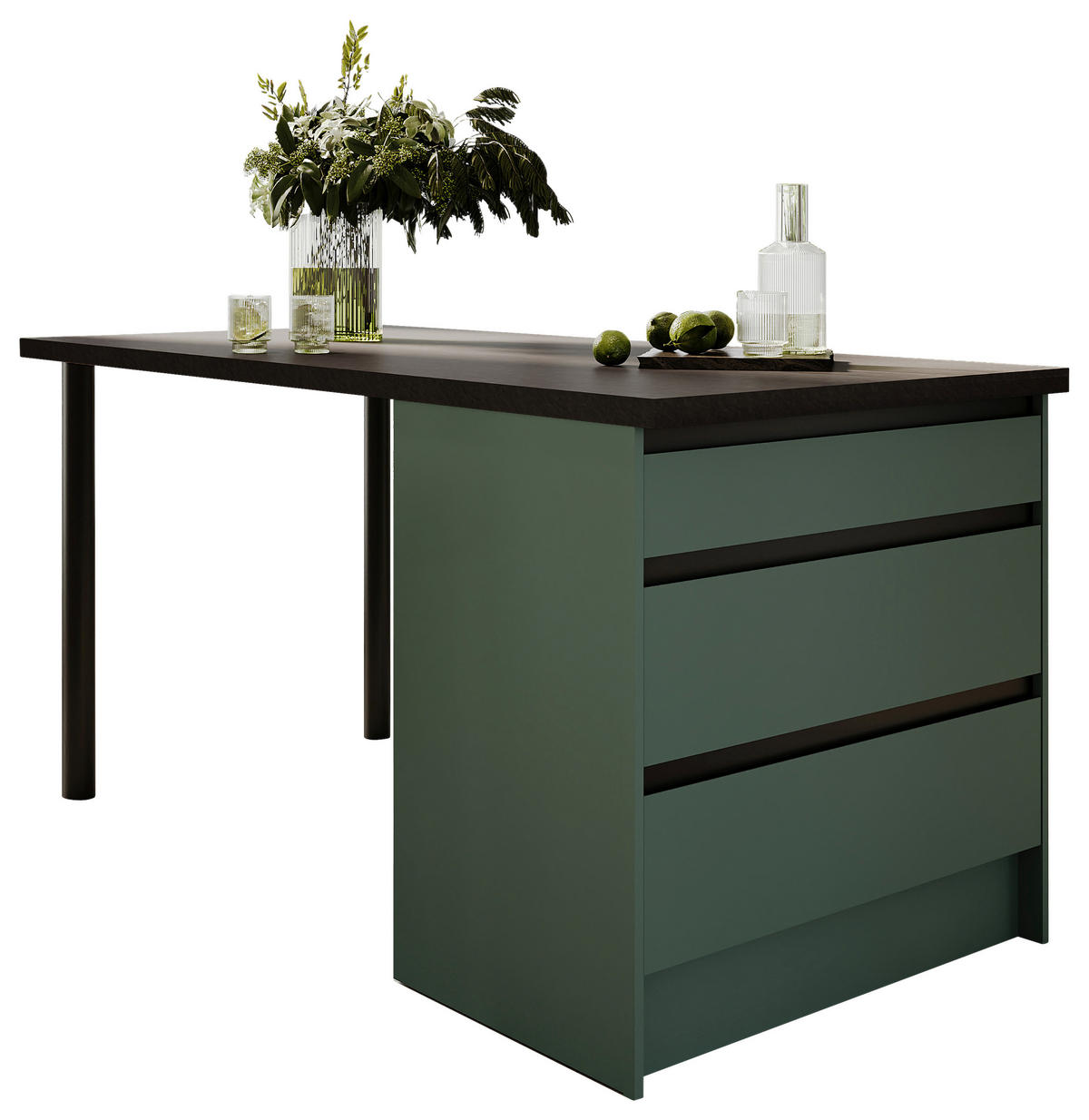 KÜCHENINSEL   in Grün, Schwarz  - Schwarz/Grau, Design, Holzwerkstoff (180/91/90cm) - MID.YOU