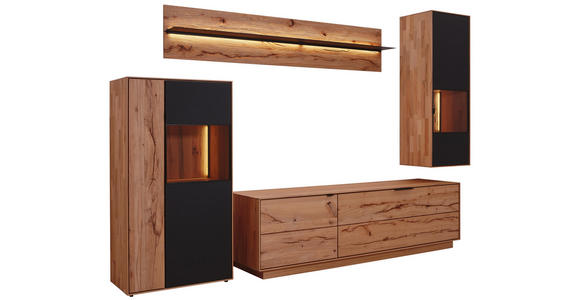 WOHNWAND in Anthrazit, Buchefarben - Anthrazit/Buchefarben, Natur, Glas/Holz (366/208/49cm) - Valnatura