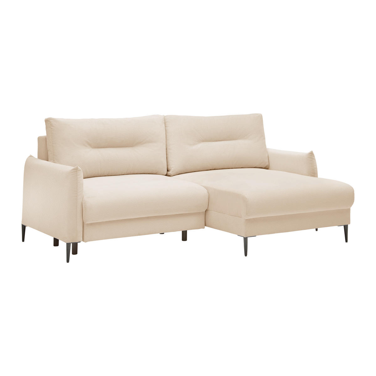 ECKSOFA Cord Beige  - Beige/Schwarz, Modern, Textil/Metall (221/142cm) - MID.YOU