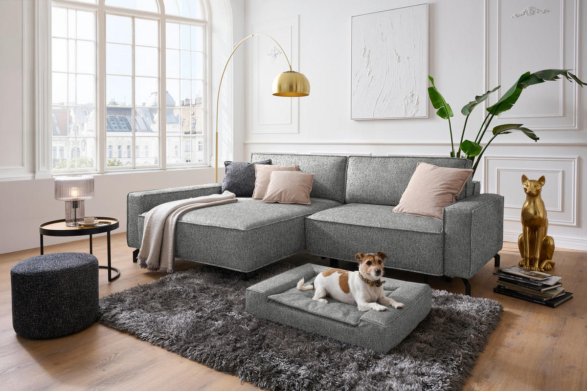 ECKSOFA  in Mikrovelours Naturfarben  164/246 cm  - Schwarz/Naturfarben, Design, Textil/Metall (164/246cm) - Sedda