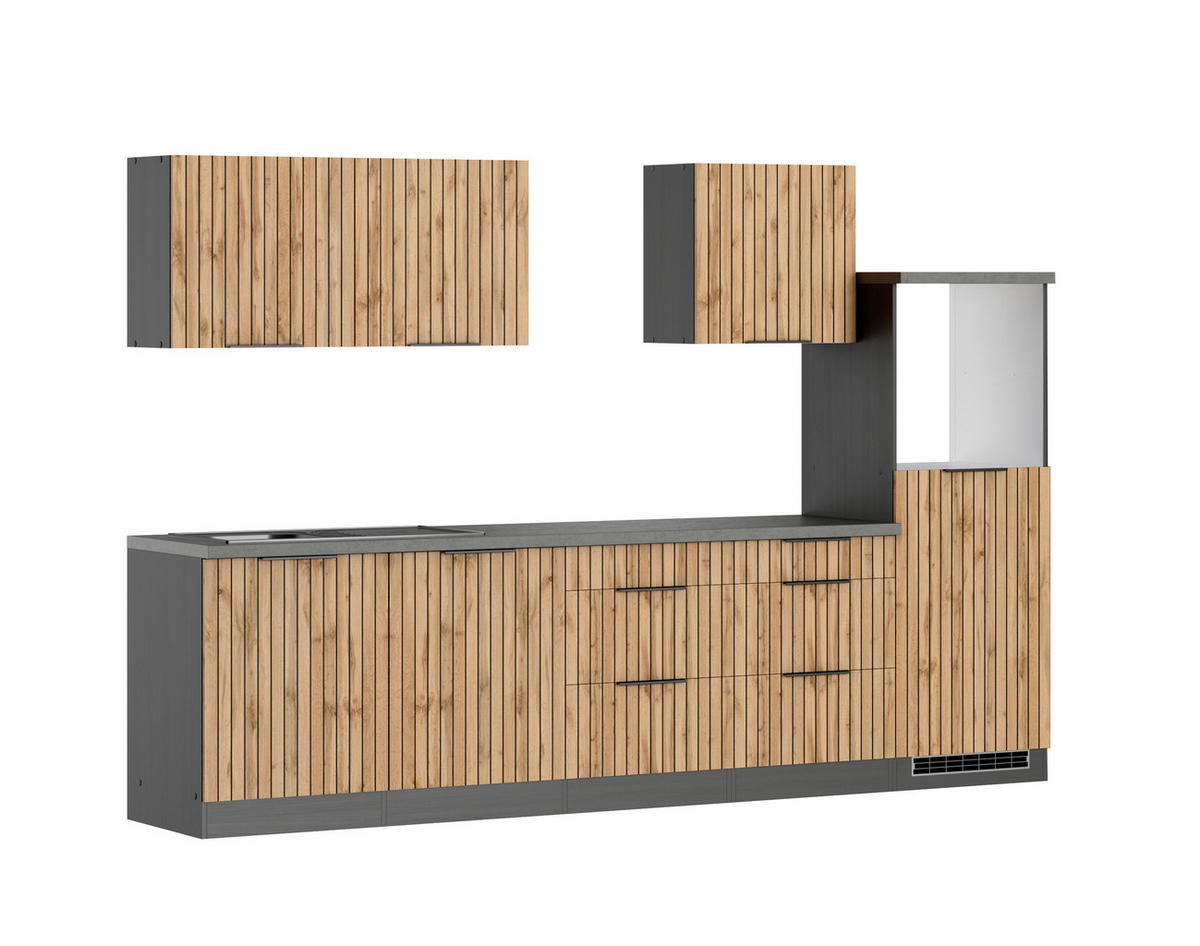 KÜCHENLEERBLOCK 300 cm   Graphitfarben, Eiche Wotan  - Schieferfarben/Eiche Wotan, Basics, Holzwerkstoff/Metall (300cm) - Held