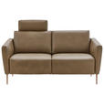 2-SITZER-SOFA Olivgrün Echtleder  - Eichefarben/Beige, Natur, Leder/Holz (182/86/87cm) - Valnatura