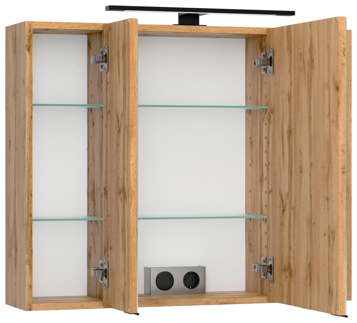 SPIEGELSCHRANK 80/67,5/20 cm  - Eiche Wotan/Schwarz, MODERN, Glas/Holzwerkstoff (80/67,5/20cm) - Held