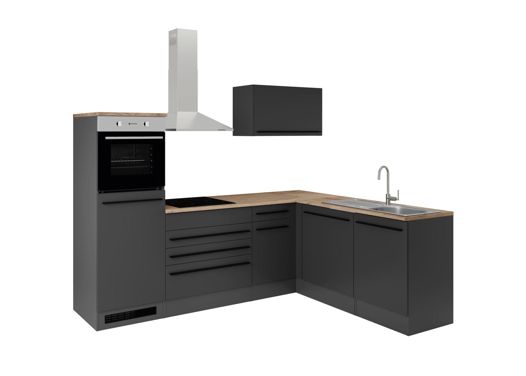 ECKKÜCHE 260/175 cm  in Schwarz  - Eichefarben/Schwarz, Basics, Holzwerkstoff/Kunststoff (260/175cm) - P & B
